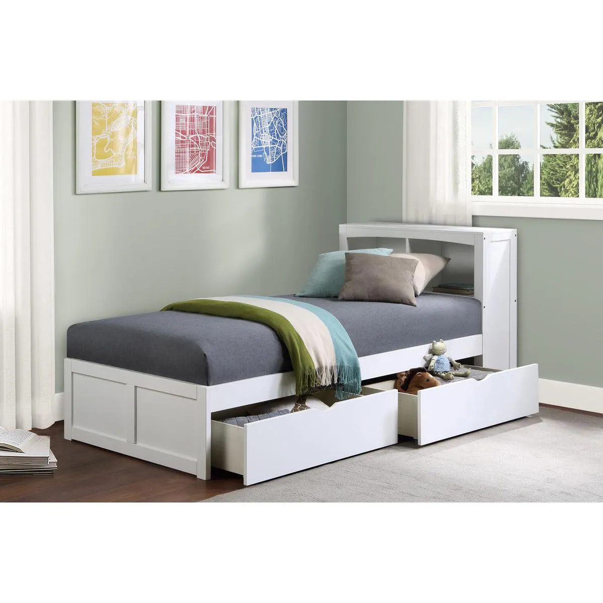 Youth Explorer Twin Bookcase Platform Bed by Homelegance - White