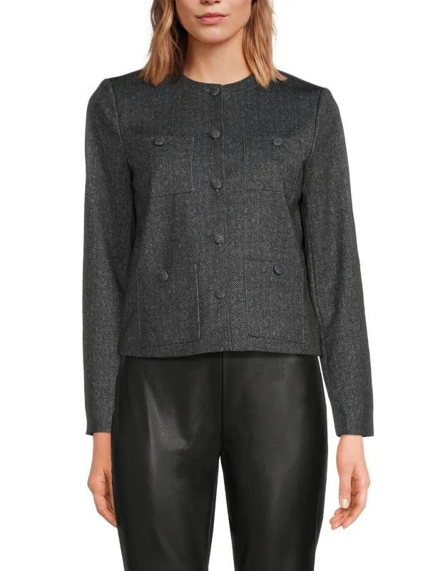Ladylike Crewneck Herringbone Jacket