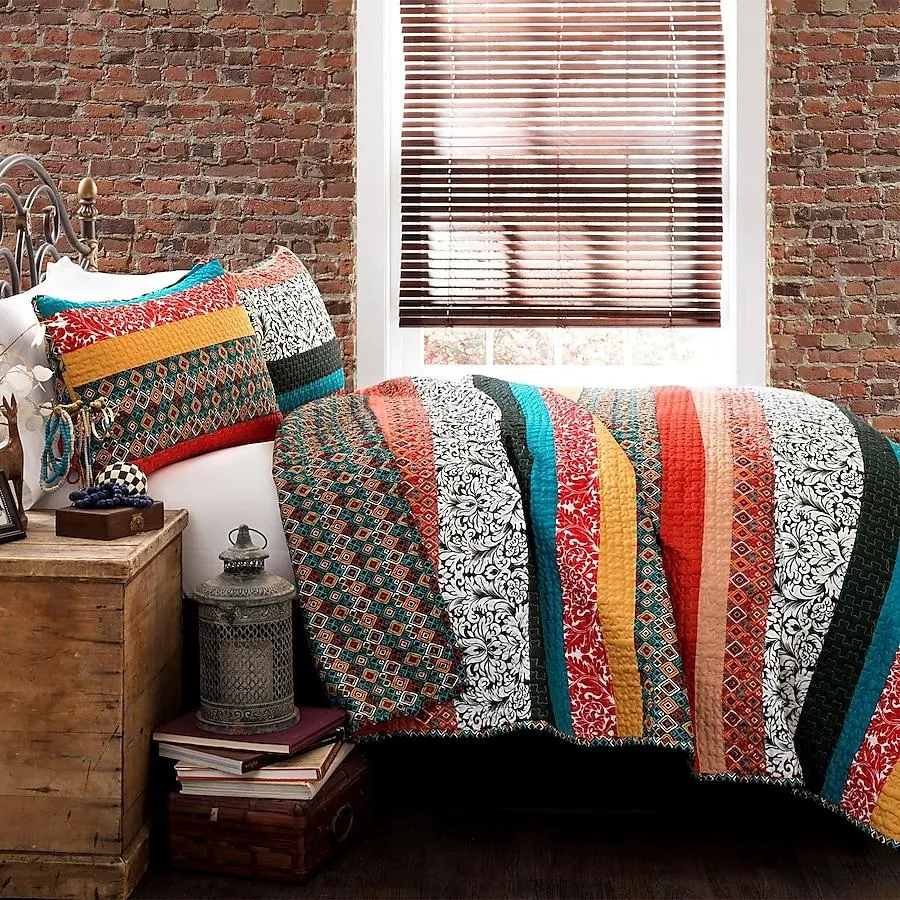 Lush Decor Turquoise Stripe Reversible King Quilt Cotton