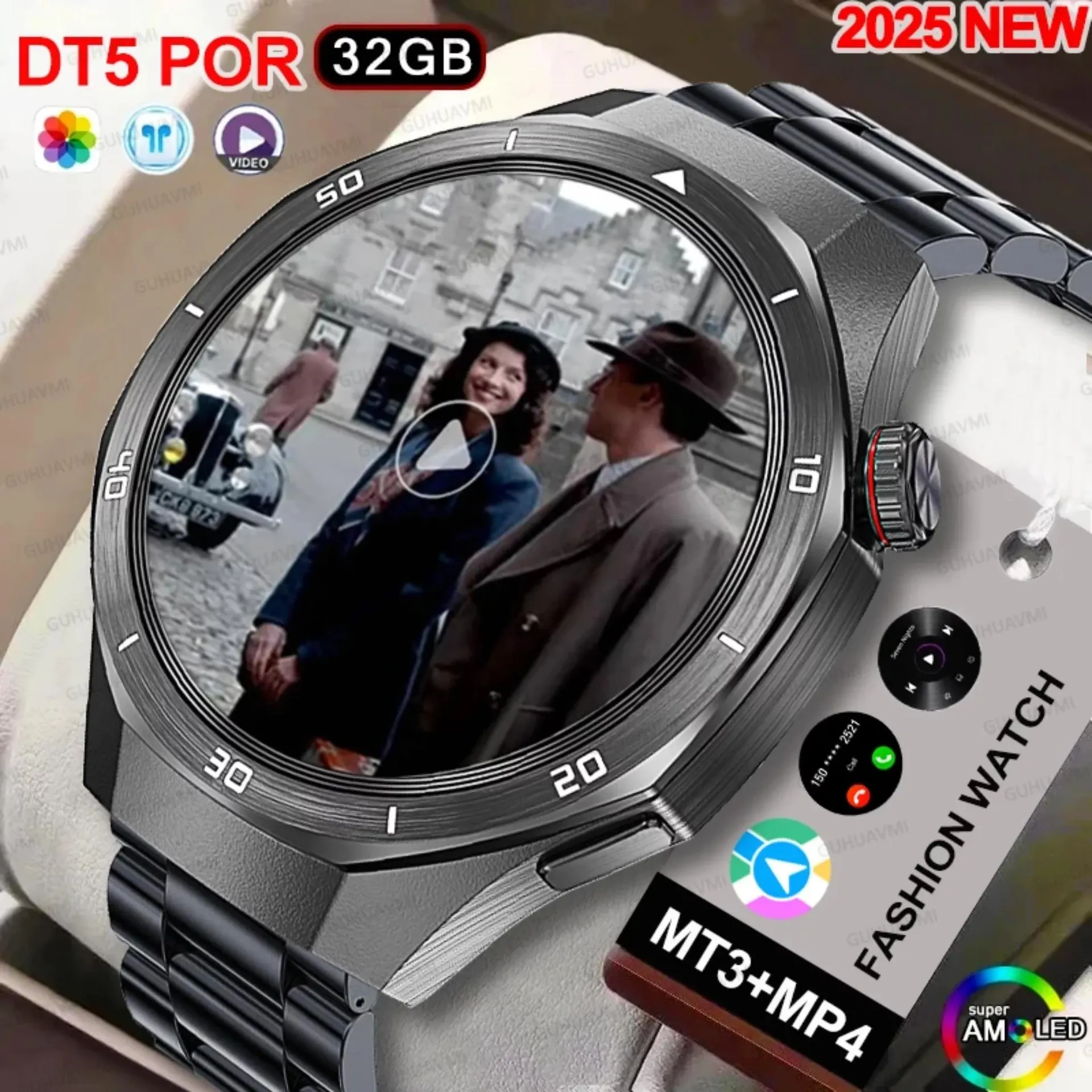 Reloj inteligente de moda 2025 para hombre, con 32 GB de memoria grande, descarga de aplicaciones, menú 3D TWS, navegación GPS, reproducción de video, movimiento, llamadas HD, reloj para HUAWEI