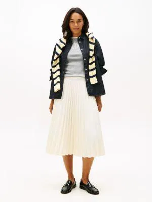 Pleated Crepe Twill Midi Skirt