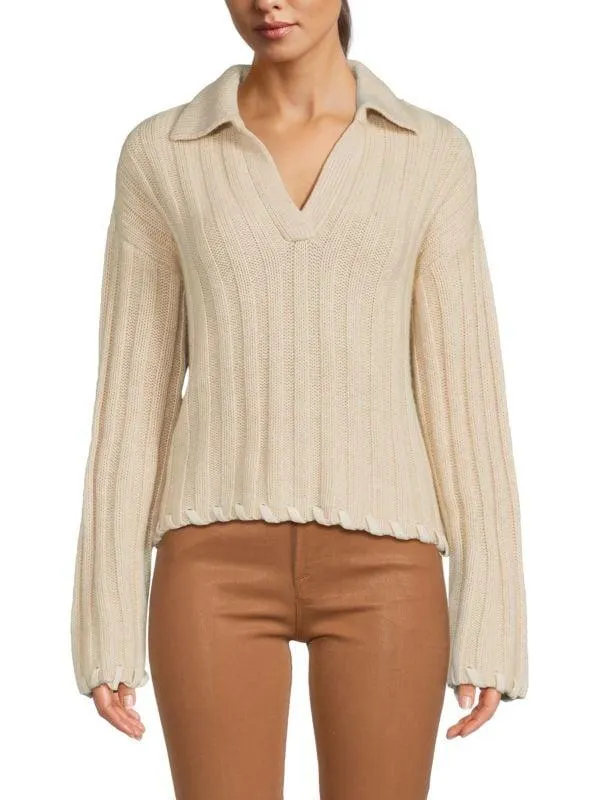 Ribbed Wool Blend Sweater Polo