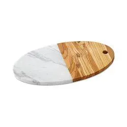 OPEN BOX: Olivewood & White Marble Oval Board