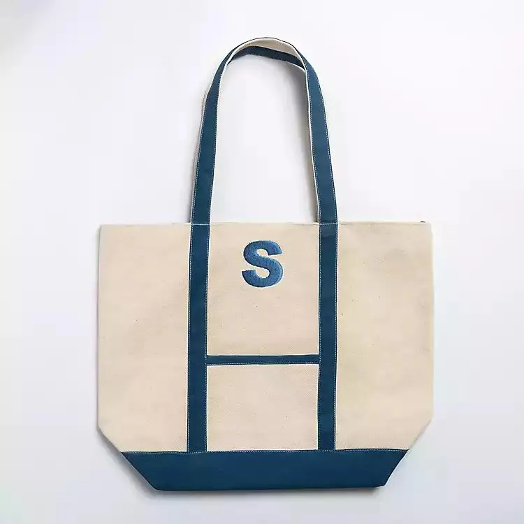 Blue Embroidered Monogram S Boat Tote