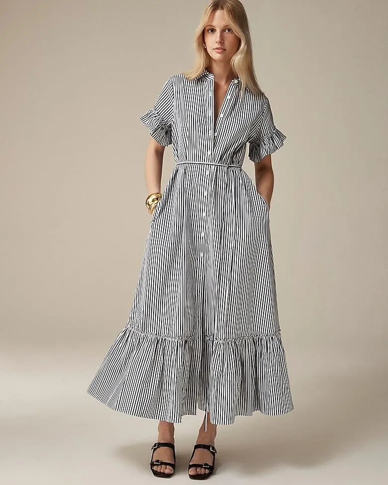 Amelia maxi shirtdress in stripe cotton poplin