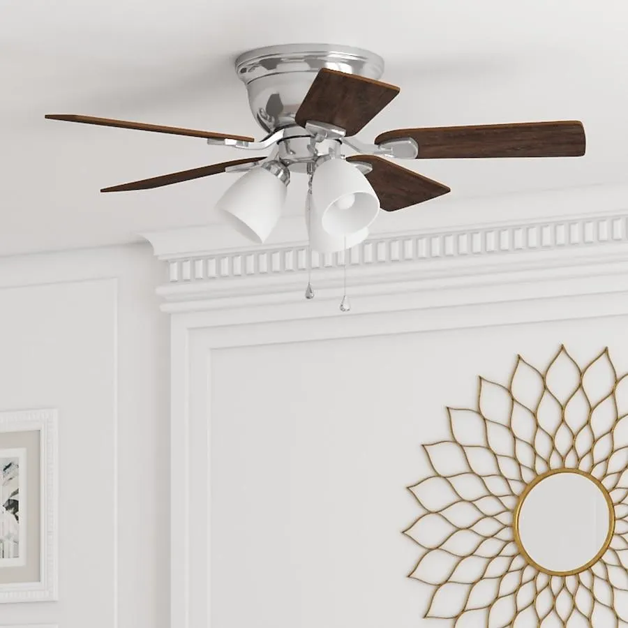 Harbor Breeze Centreville 42-in Flush Mount Brushed Nickel with Nutmeg/cocoa Blades Ceiling Fan With Light ( 5 -Blade )