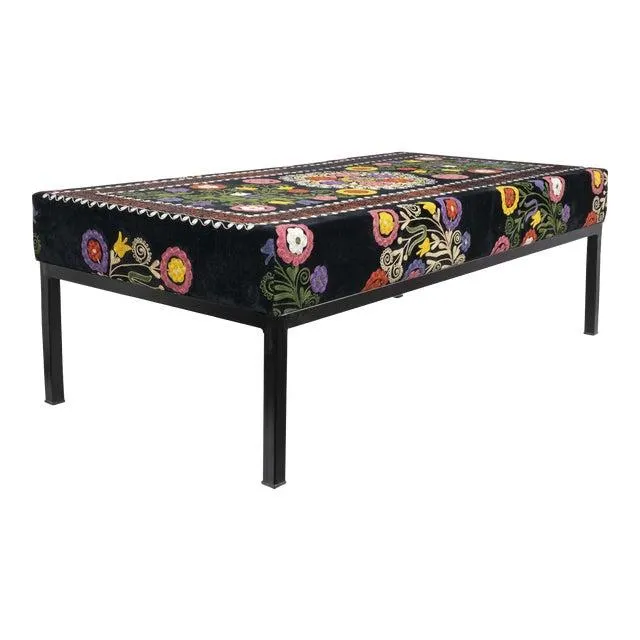 Suzani Covered Bench Handmade Ottoman From Anatolian