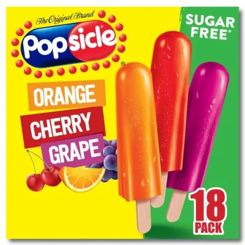 Popsicle Sugar Free Orange, Cherry and Grape Variety Pack Ice Pops, 18 Ct