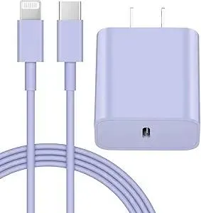 iPhone 14 13 12 Fast Charger 20W PD USB C Wall Charger with 6FT Fast Charging Cable for iPhone 14/14 Pro/14 Pro Max/14 Plus/13/12/11/Pro/Pro Max/Mini/Xs Max/X, iPad - Purple
