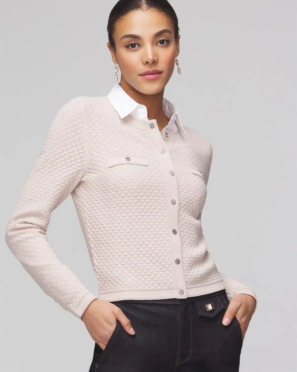 Novelty Stitch Crew Cardigan