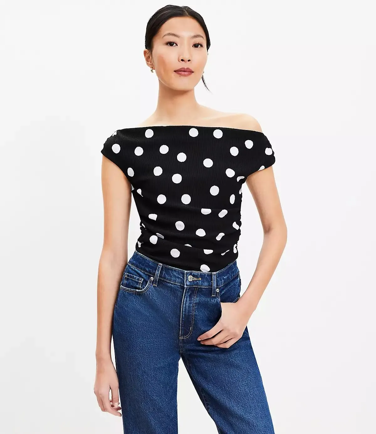 Dotted Ruched One Shoulder Top