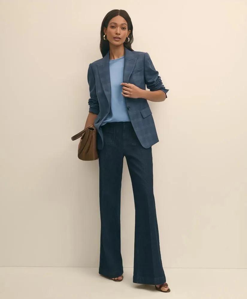 Wool-Silk Blend Plaid One-Button Jacket