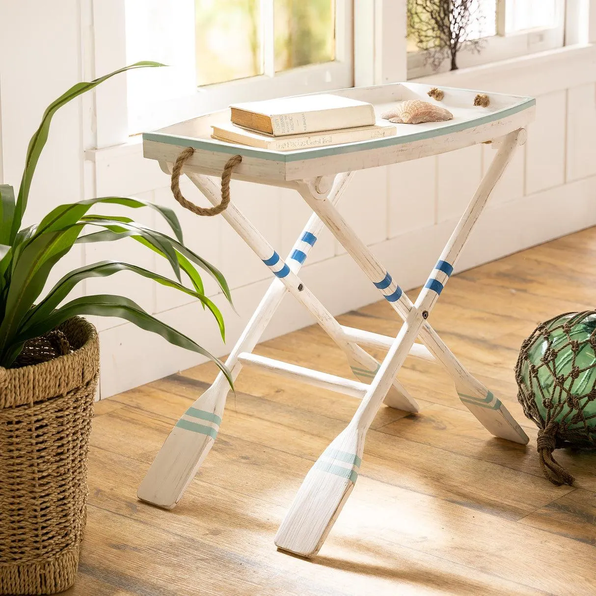 Nautical Wooden Boat Table with Oar Legs