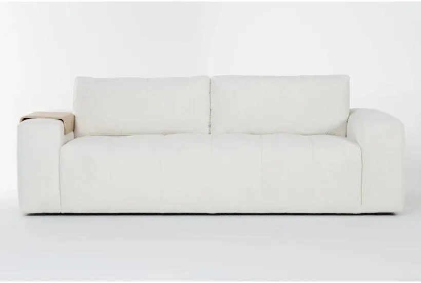 Amallo Ivory White Fabric 102" Sofa with Tray | Tufted