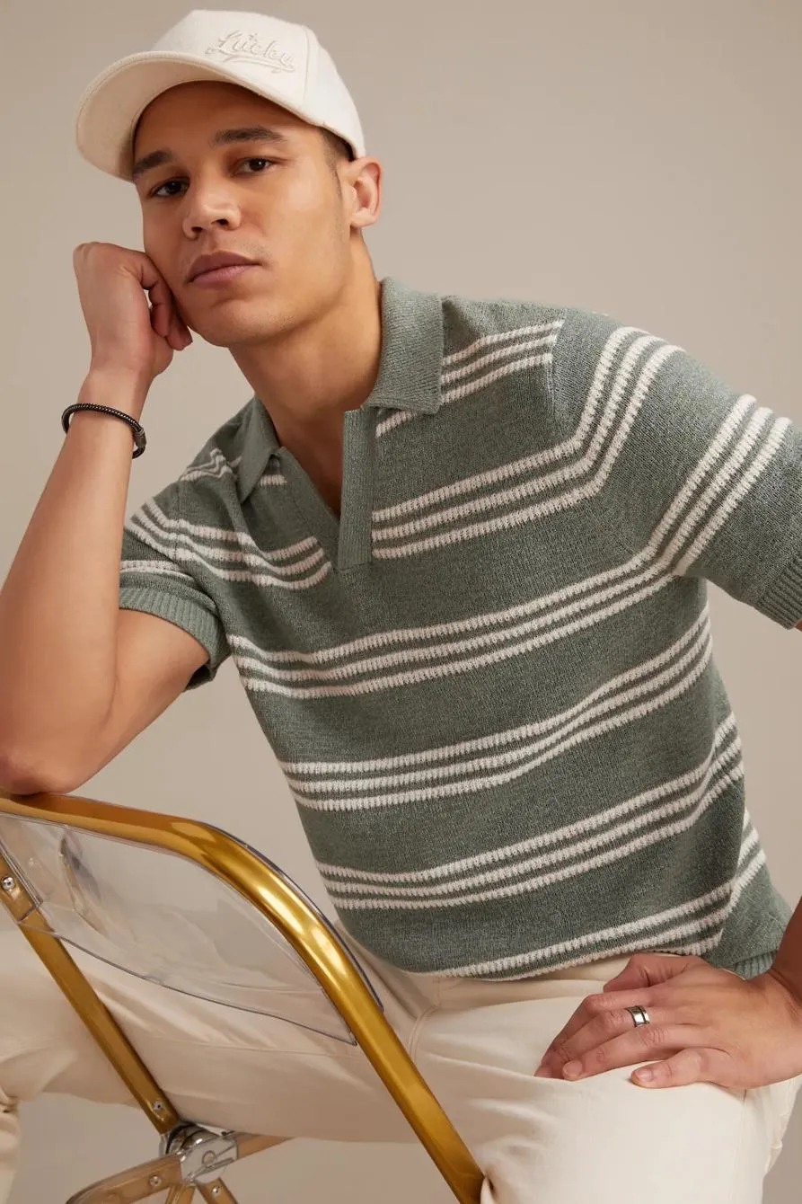 stripe johnny collar polo sweater