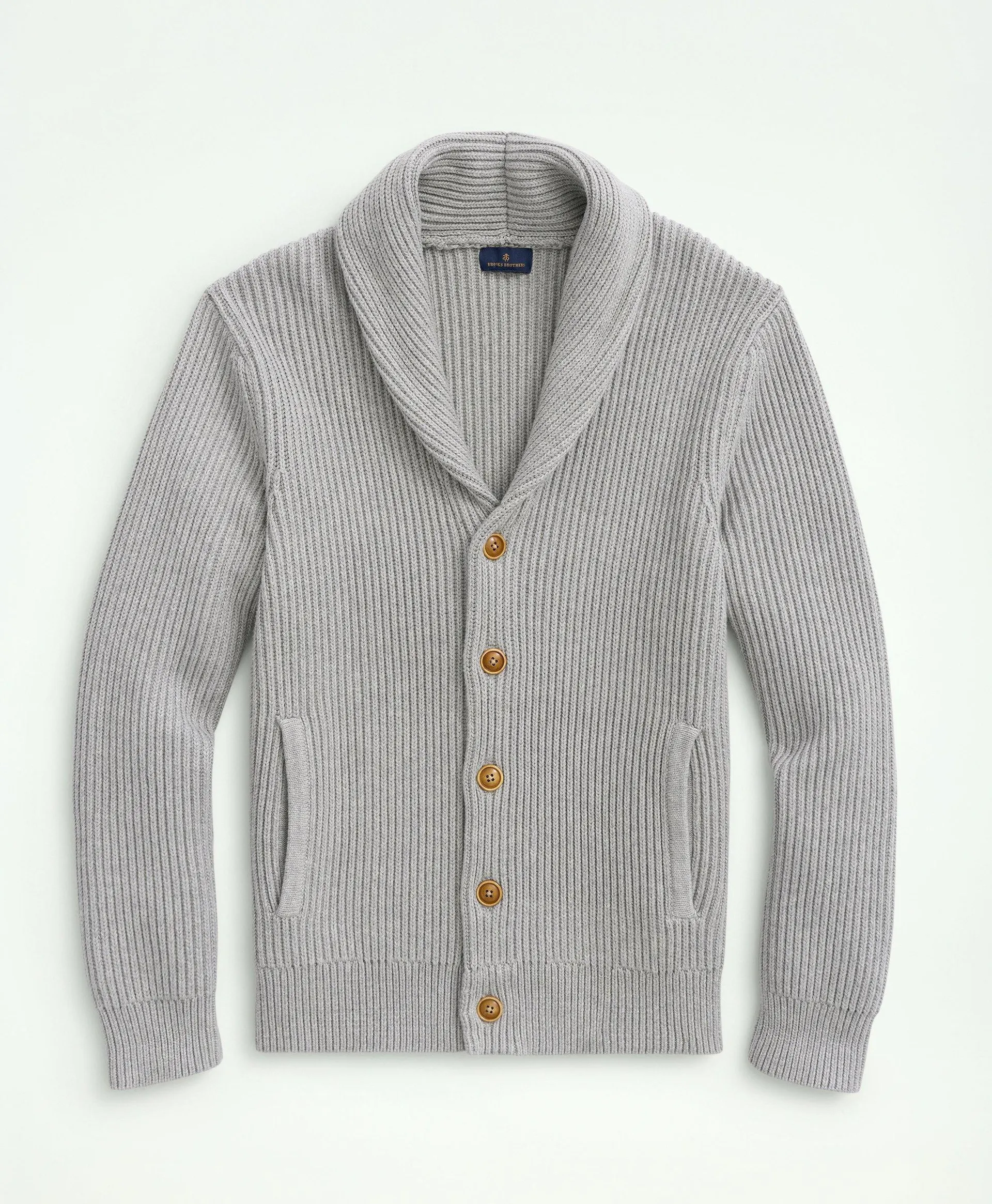 Ribbed Cotton Shawl Collar Cardigan
