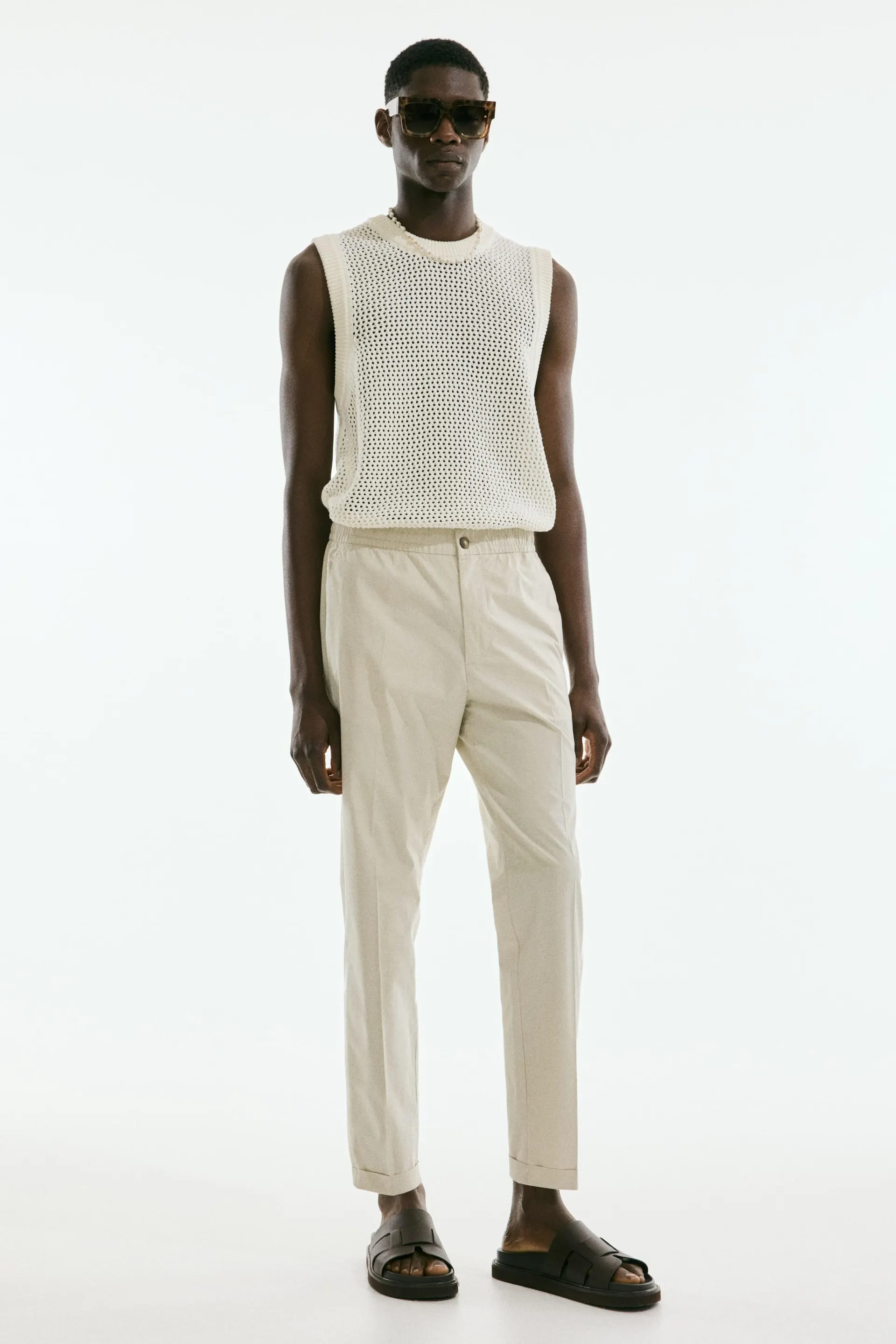 Regular-Fit Cropped Cotton Pants