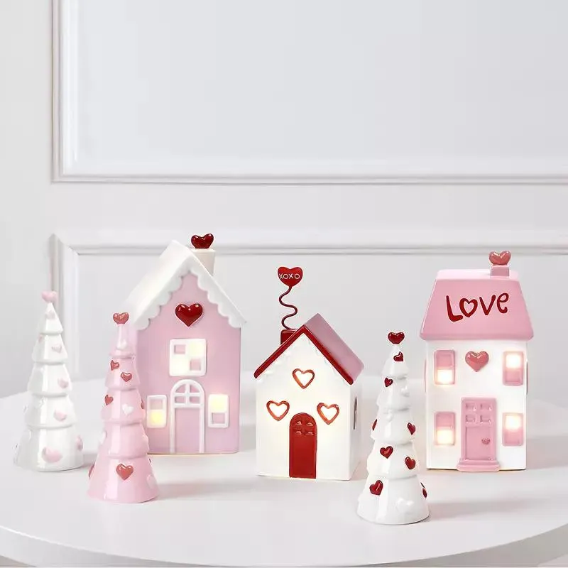 Teammann Ceramic Valentine's Village Set of 6 With LED Lights
