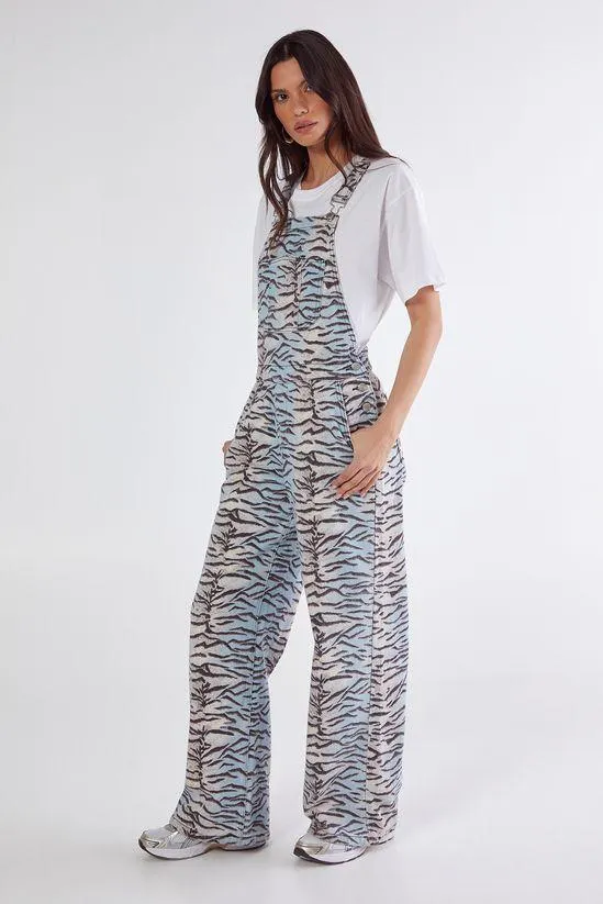 Denim Tiger Print Dungarees