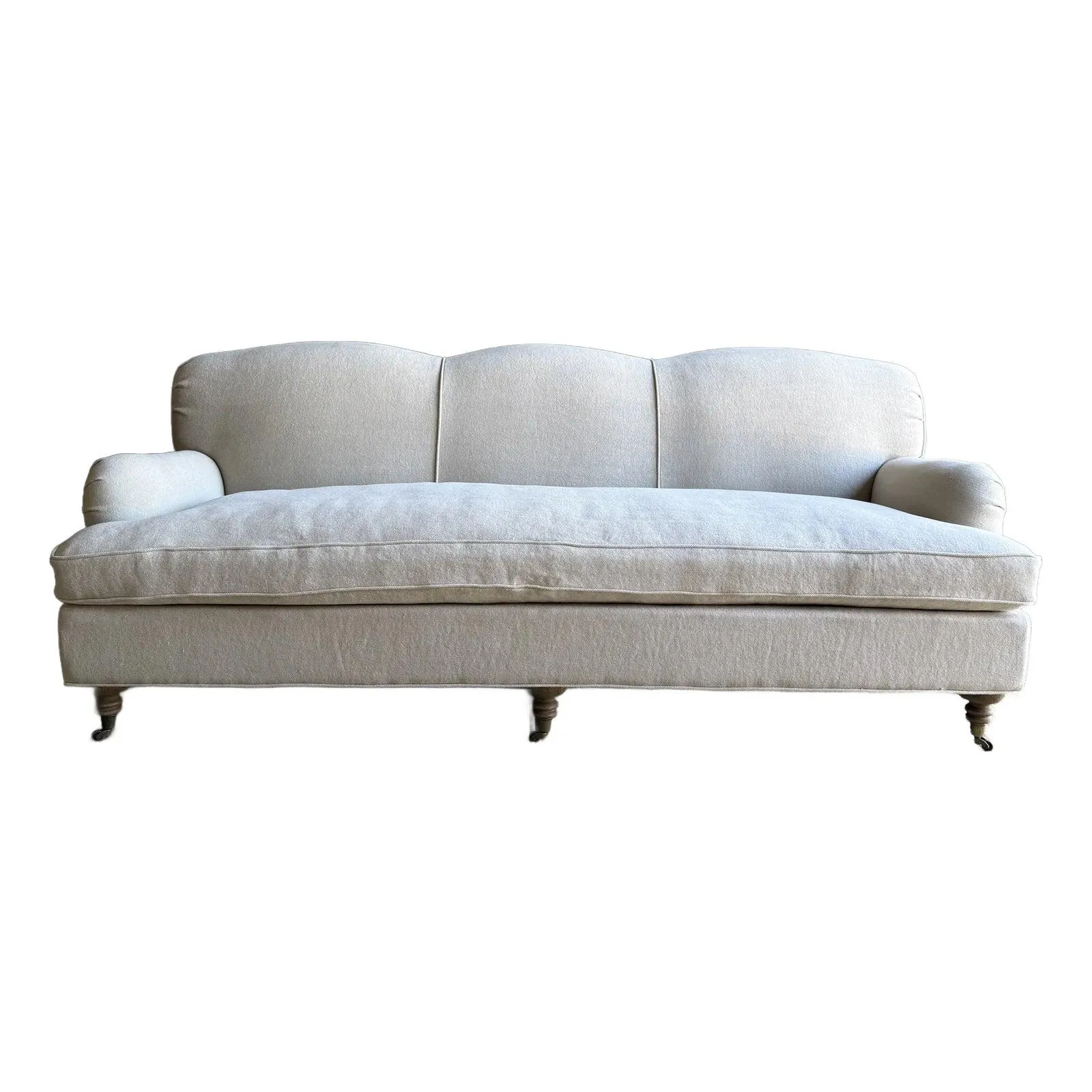 Modern English Sofa in a Heavy Weight Stone Washed Natural Hemp & Down Cushion