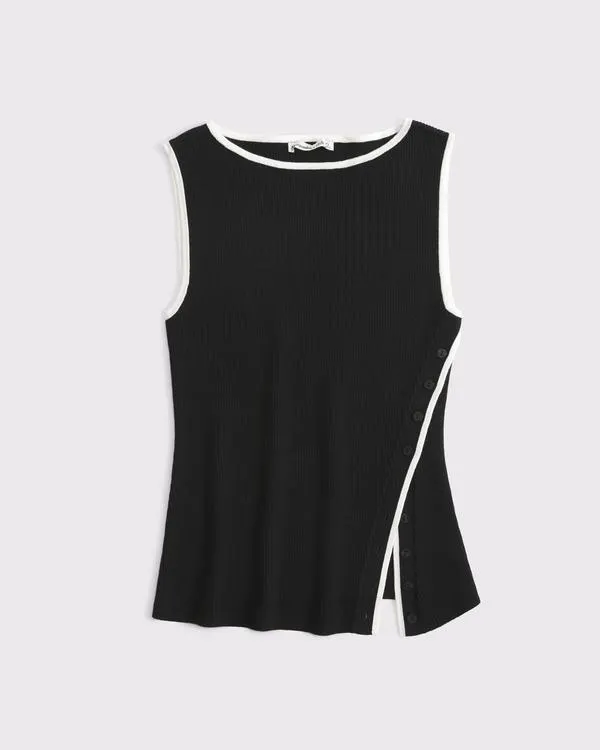 Asymmetrical Button Sweater Tank