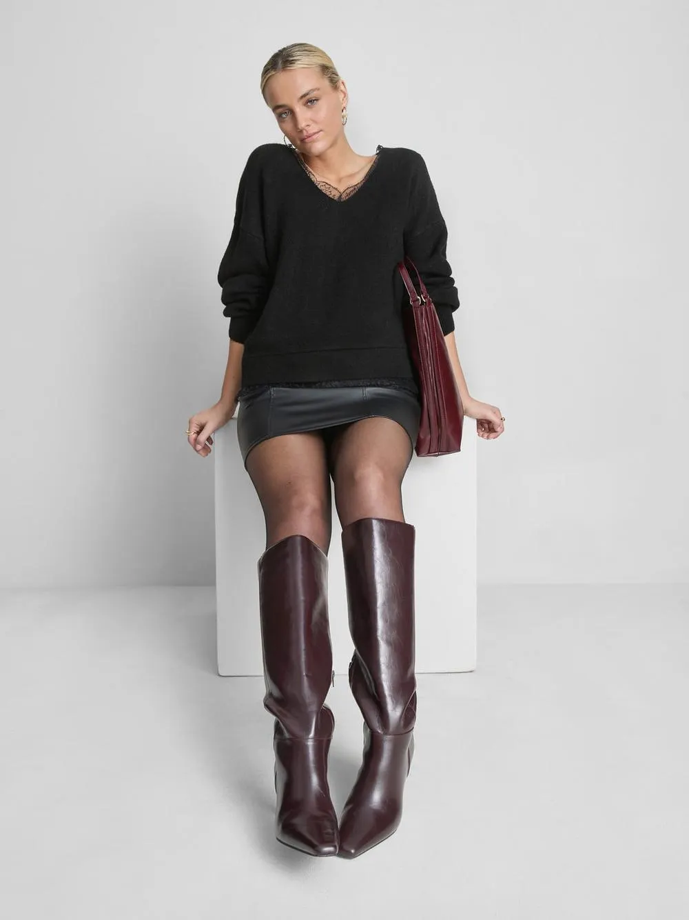 Lace Trim V-Neck Jumper