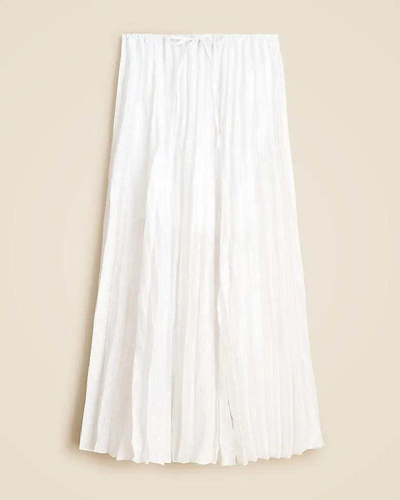 Pleated drawstring maxi skirt in linen blend