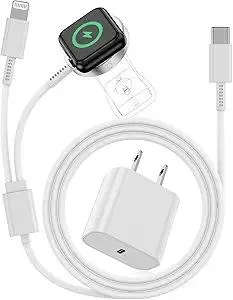 for 2 in 1 USB C Apple Watch Charger Magnetic iWatch Fast Charging Cable Cord 6ft and Type C Wall Plug Block for iPhone Apple Watch Series Ultra/9/8/7/6/SE/5/4/3/2/1/iPhone 14/13/12/11