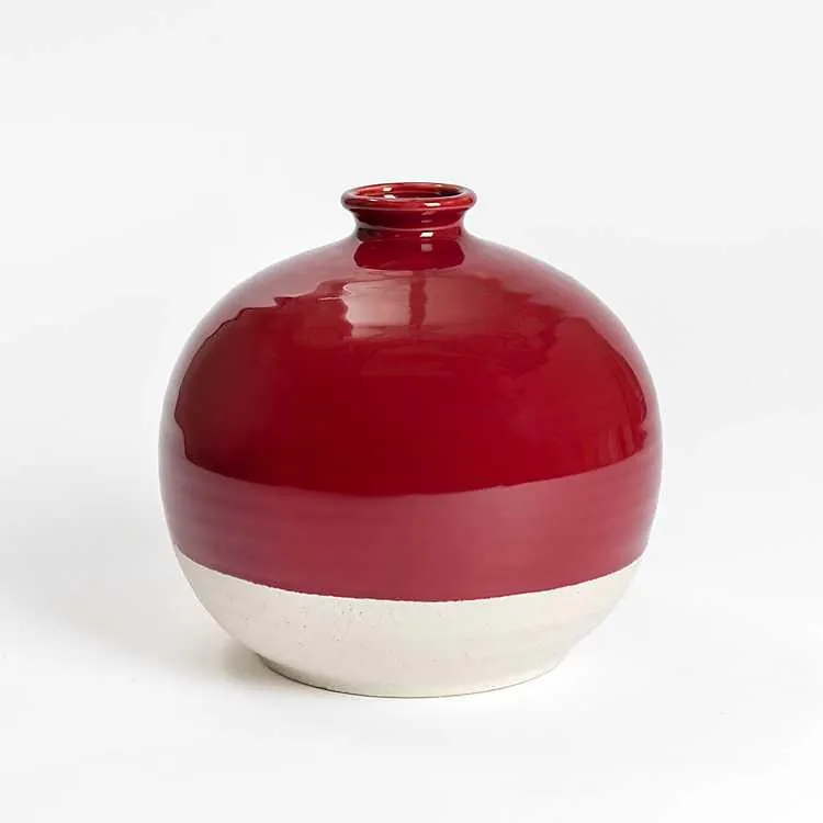 Round Satin Cranberry Stoneware Vase, 11 in.
