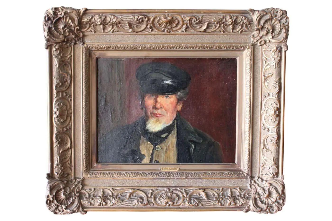 Henry Jacquier Antique mariner portrait oil painting French sailer man with a beard 1800's