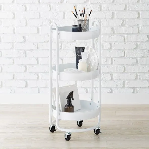 Round White 3-Tier Rolling Cart
