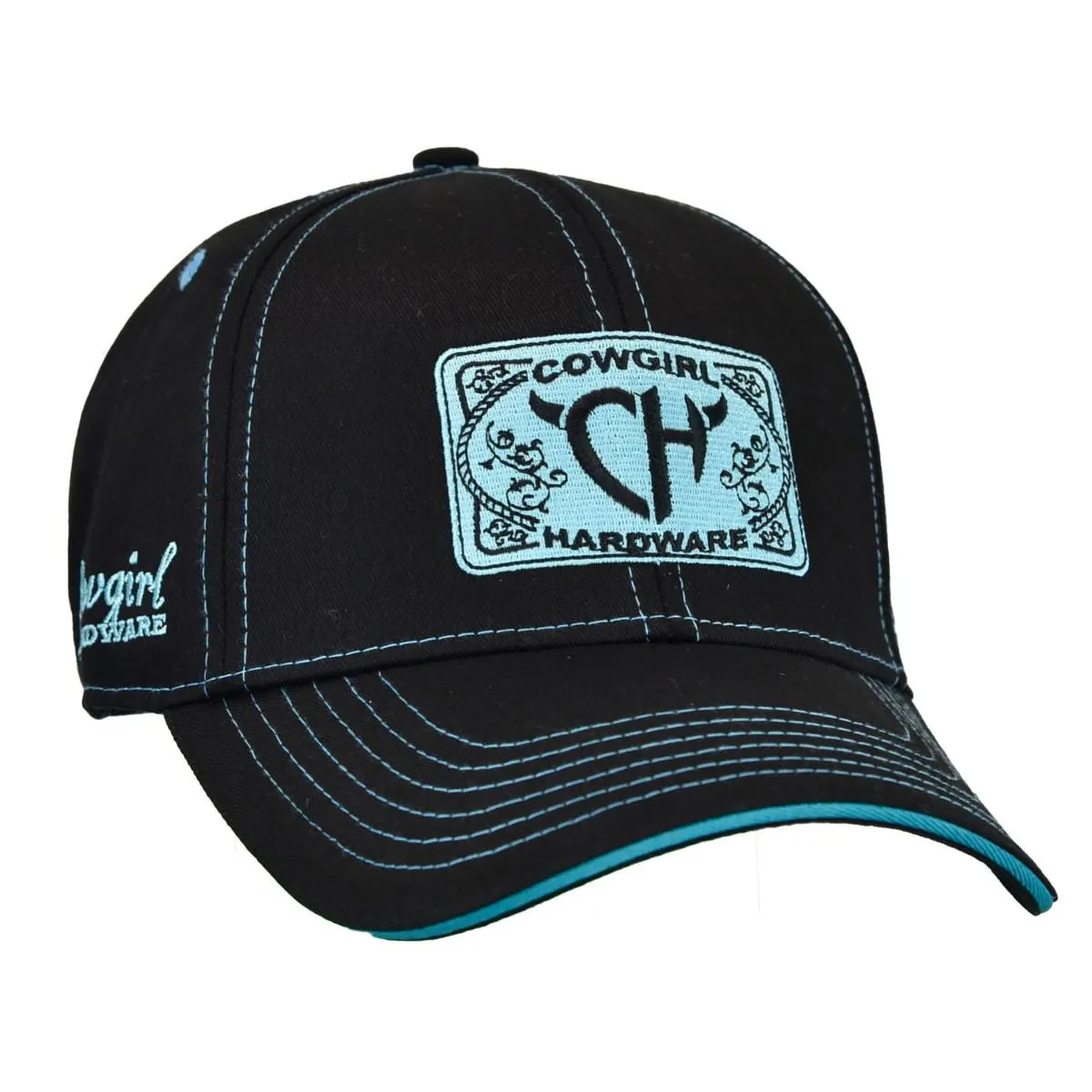 Cowgirl Hardware Womens CH Embroidered Black/Turquoise Ball Cap