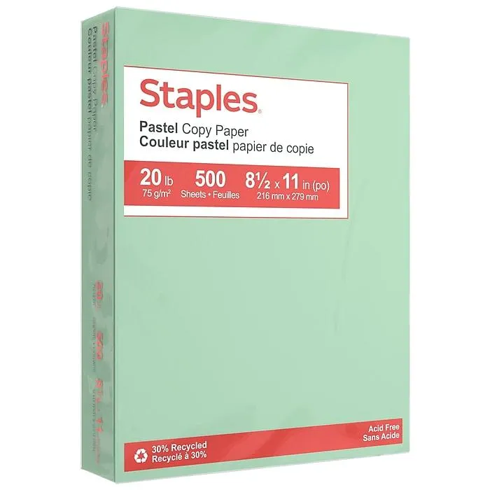 Staples Pastel 30% Recycled Color Copy Paper,