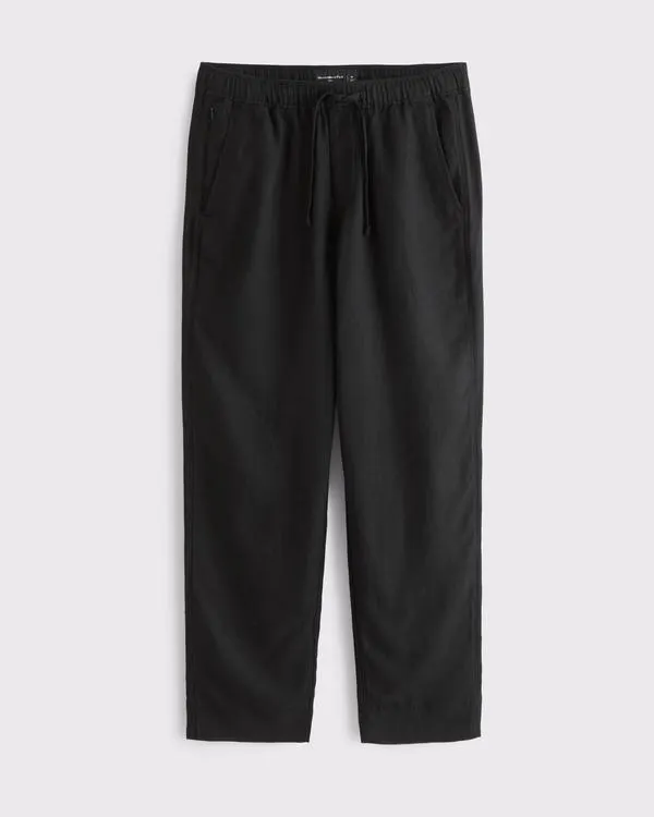 Loose Tailored Linen-Blend Pull-On Pant
