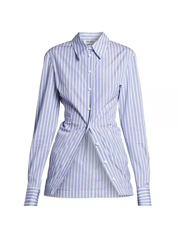 Gathered Striped Cotton Shirt