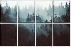 BUBOS 8 Pack Art Acoustic Panels Soundproof Wall Panel,47.2X31.4 Inches Sound Absorbing Panel,Self-adhesive Decorative Acoustical Wall Panels, Acoustic Treatment for Ceiling Home Office（Fog Forest）