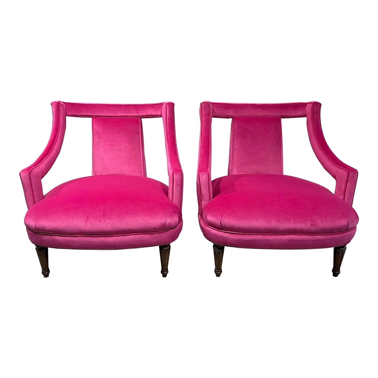 Barbie Style Pair of Chairs Open Arm Lounge Chairs by Silver Craft Furniture Company Gaston Y Daniela Pink Velvet