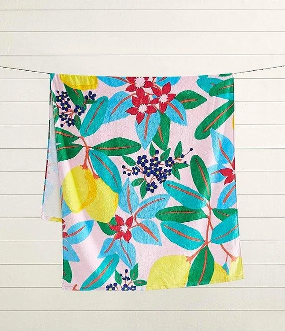 Summer Shop Collection Lemons Print Velour Beach Towel