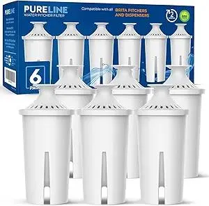 Pureline Replacement for Brita® Filter, Pitchers and Dispensers, Classic 35557, OB03, Mavea® 107007, Replacement for Brita® Pitchers Grand, Lake, Capri, Wave and More (6 Pack)