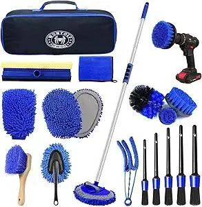 62'' Car Wash Brush with Long Handle, 21Pcs Microfiber Car Wash Mop Mitt Kit Car Detailing Brush Cleaning Kit Car Exterior Interior Cleaning Brush Car Accessories for Cars RV Truck Boat