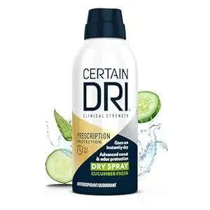 Certain Dri Prescription Strength Clinical Antiperspirant Dry Spray – 72HR Sweat & Odor Protection, Cucumber Fresh Scent, 25% Aluminum Chlorohydrate – Hyperhidrosis Treatment for Men & Women, (4.2oz)
