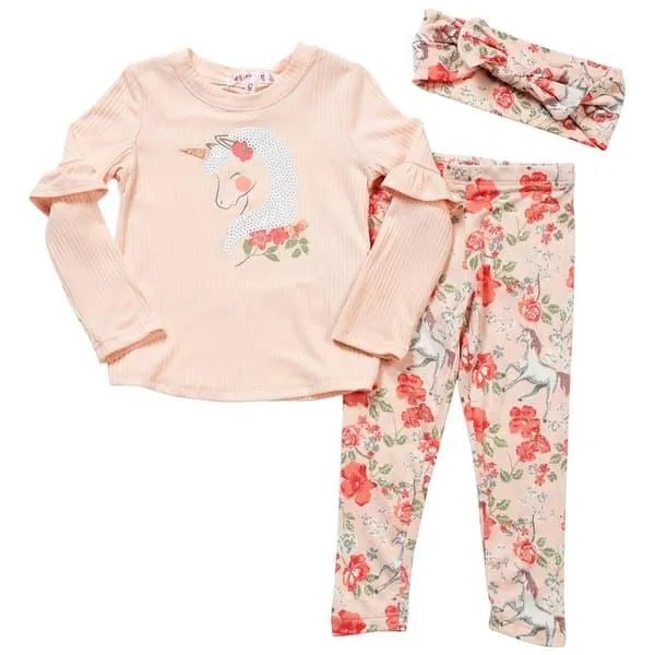 Toddler Girl Nannette Unicorn Top & Floral Foil Speck Leggings