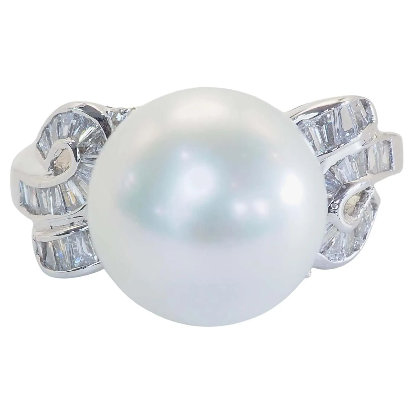 18K White Gold 12mm White South Sea Pearl & 0.52ct Diamond Ring
