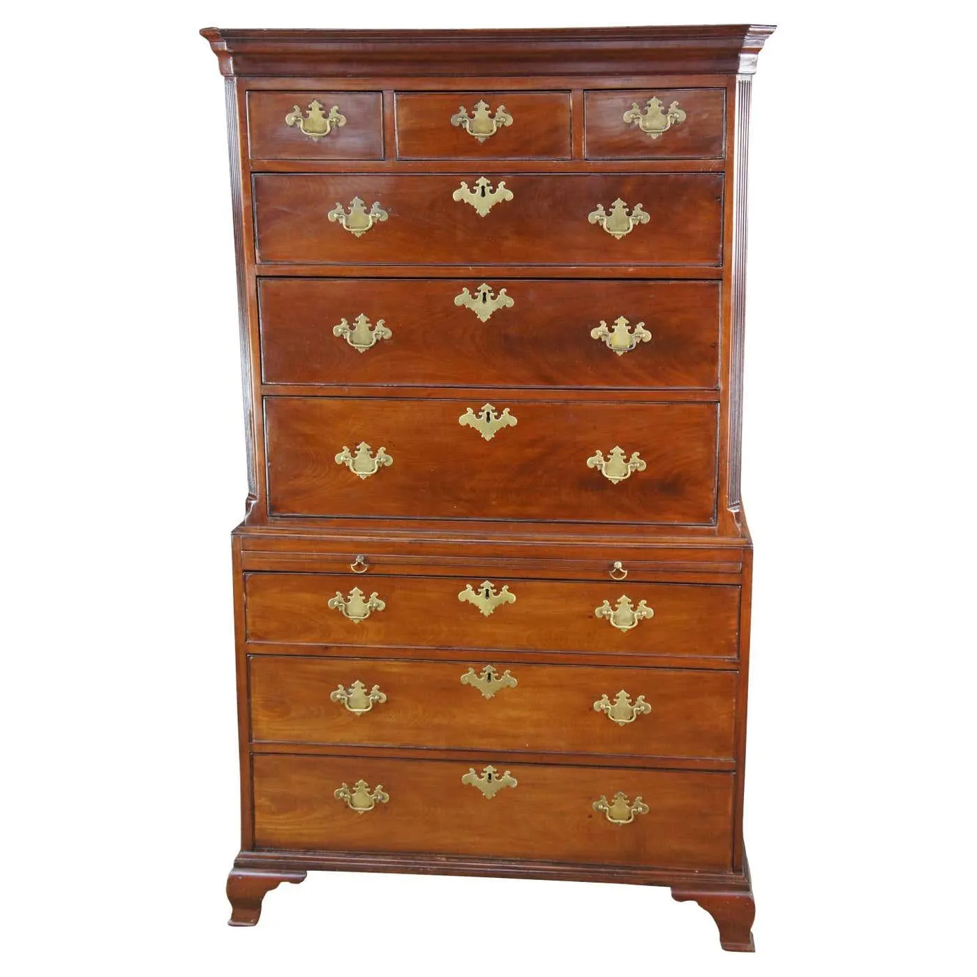 Antique American Chippendale Mahogany Chest on Chest Highboy Dresser 70"