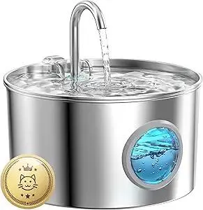 Cat Water Fountain Stainless Steel: 74oz/2.2L Cat Fountain for Drinking - Pet Water Fountain for Cats Inside - Quiet Cats Water Bowl Dispenser - Kitty Drinking Fountains - for Pets& Small Animals
