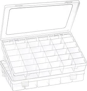 2 Pack 36 Grids Clear Plastic Organizer Box with Adjustable Dividers, Small Craft Organizers and Storage, Compartment Container for Bead, Nail, Jewelry, Art, DIY Crafts, Fishing Tackle, Small Items