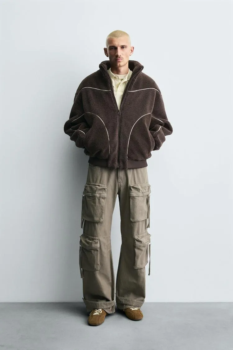 CONTRAST FAUX SHEARLING JACKET