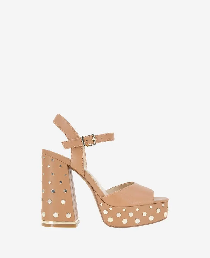 Dolly Stud Ankle Strap Platform Heeled Sandal - Classic Tan
