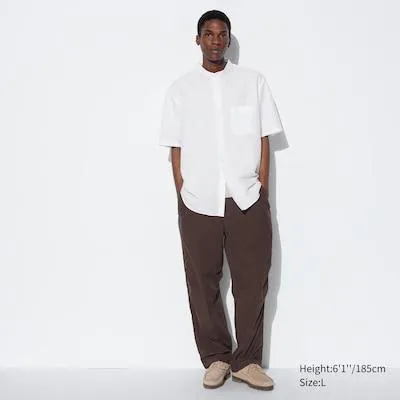 Cotton Linen Stand Collar Short-Sleeve Shirt