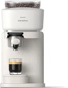 Philips Baristina Espresso Machine, Grind, Tamp & Brew Coffee Beans in One Swipe, Compact, 16 Bar Pump Pressure, Automatic Grinder, Natural White with White Portafilter (BAR300/00)